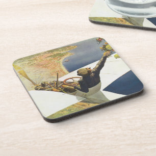 Porta-copo Viagens vintage, avião sobre Nice França