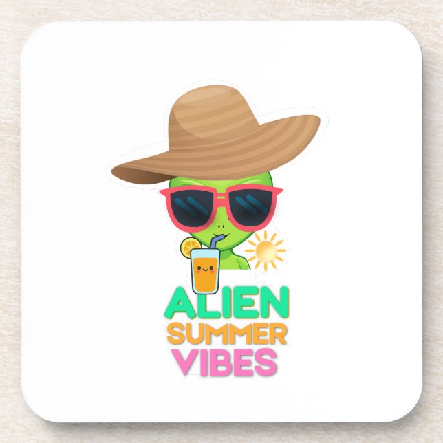 Porta-copo Vibrações de Verão de Praia com Alien Retro (Frente)