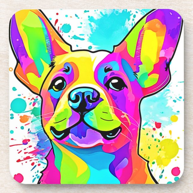 Porta-copo Vibrant Frenchie Bulldog Puppy Art (Frente)