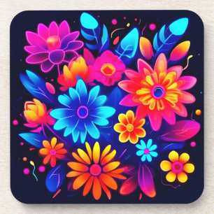 Porta-copo Vibrant Neon Floral Art