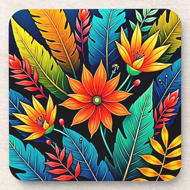 Porta-copo Vibrant Tropical Flower Art (Frente)
