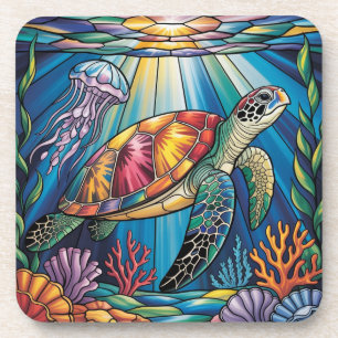 Porta-copo Vibrante Design de Tartaruga Marinha em Vidro Colo