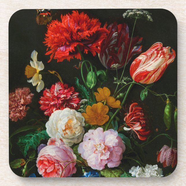 Porta-copo Vida Estática com Flores num Vaso de Vidro (Frente)