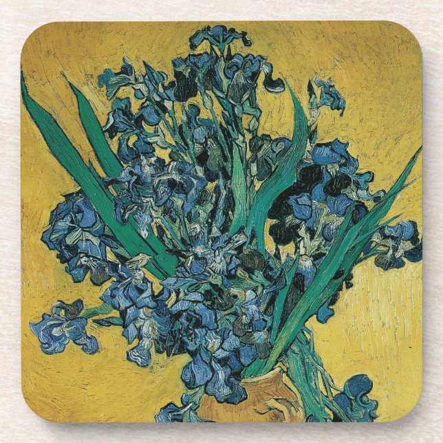 Porta-copo Vincent van Gogh - Vaso com Íris Fundo Amarelo (Frente)