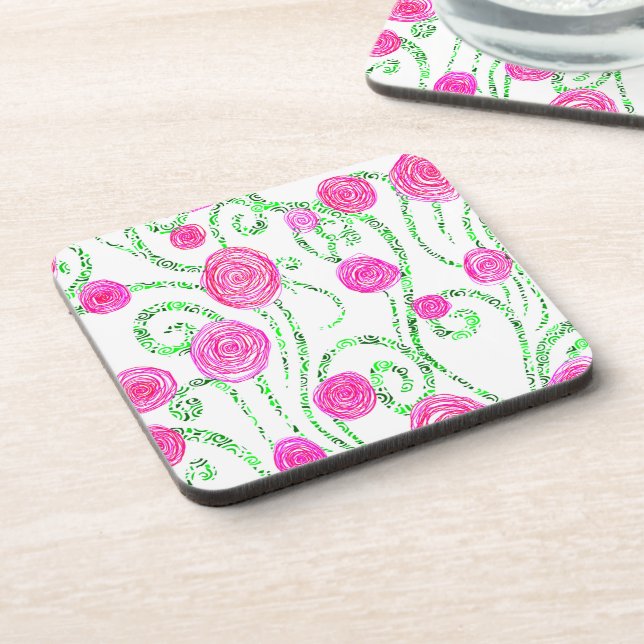 Porta-copo Vinhas Verdes e Flores Rosa (Left Side)