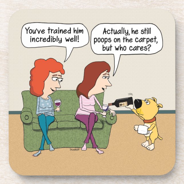 Porta-copo Vinho de derramamento do cão engraçado quando não (Frente)