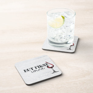 Porta-copo Vinho Vermelho Vidro De Madeira Branqueada