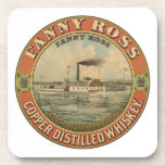 Porta-copo Vintage Ad Para Fanny Ross Copper Distilhado Whisk<br><div class="desc">Anúncio para o whiskey destilado de cobre Fanny Ross. Imagem de uma etiqueta de barril de uísque que mostra um barco a vapor viajando ao longo de um rio com Fanny Ross anotado no lado do barco através da roda de remar.</div>
