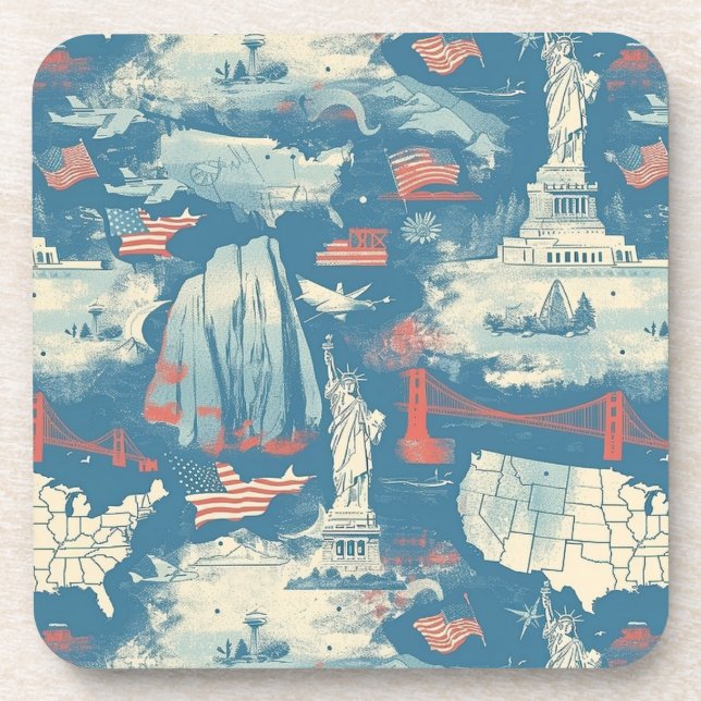 Porta-copo Vintage American Landmark Pattern (3) (Frente)