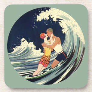 Porta-copo Vintage Art Deco lança beijo nas ondas da praia