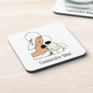 Porta-copo Vintage Art Deco Mulher com Flores Vestindo Chapéu