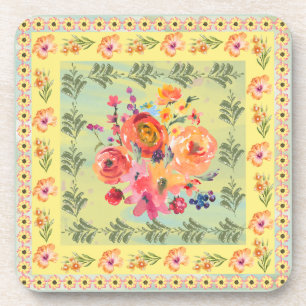 Porta-copo Vintage artístico aquarela floral Pintura amarela
