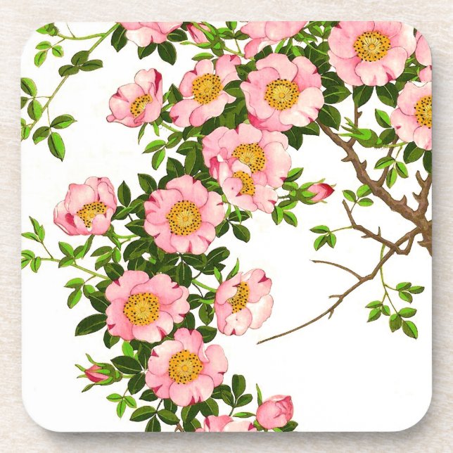 Porta-copo Vintage - Blossomas de Cereja Japoneses, Rosa e Do (Frente)