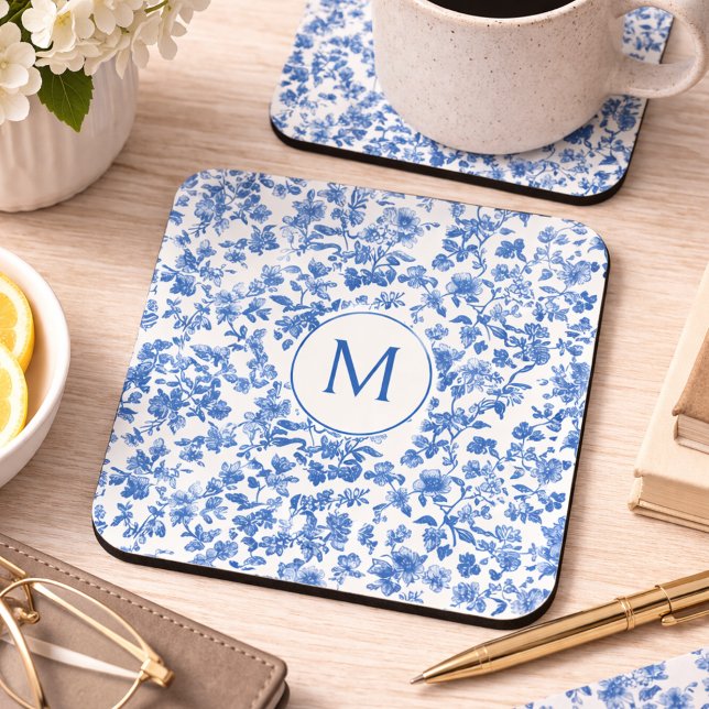Porta-copo Vintage Blue Chinoiserie Monogram  (Criador carregado)