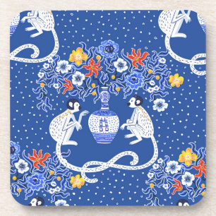 Porta-copo Vintage Chinoiserie Macaco e Travesseiro decorativ