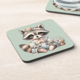 Porta-copo Vintage Cottagecore Raccoon Pastel