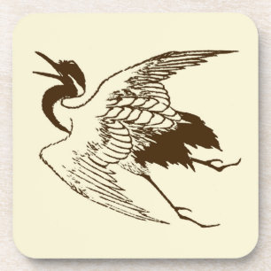 Porta-copo Vintage - Desenho japonês de um guindaste, Brown