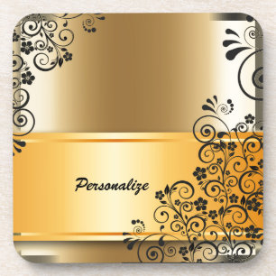 Porta-copo Vintage Elegant Dourado Banner Black Personalizado