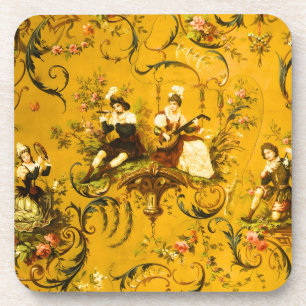 Porta-copo Vintage Floral Vitoriano Amarelo-Amarelo-Dourado f