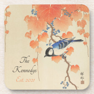 Porta-copo Vintage Japonês Watercolor Bird Impressão
