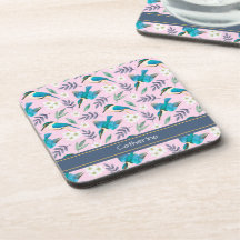 Vintage Kingfisher Birds Floral Padrão Rosa Nome