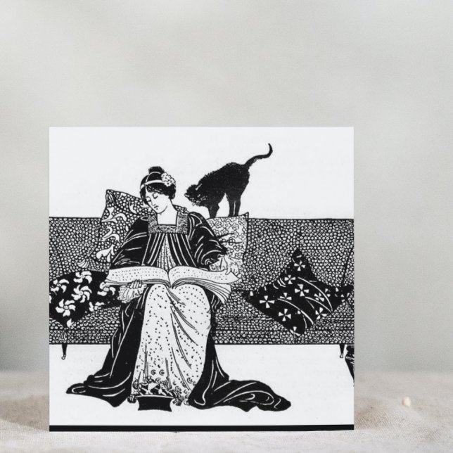 Porta-copo Vintage lendo com gato (Criador carregado)