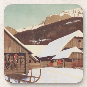 Porta-copo Vintage Mountain Christmas Set of Cork Portas copo