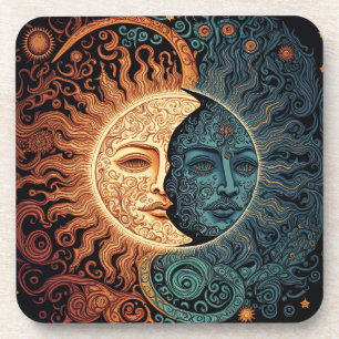 Porta-copo Vintage Psychedelic Sun e Moon