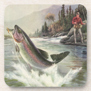 Porta-copo Vintage Rainbow Trout Pescador Pesca de Peixes