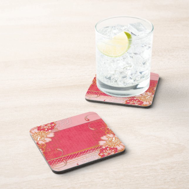 Porta-copo Vintage Red Floral Drage Coasters (Lado Direito)