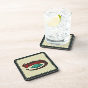 Porta-copo Vintage Red Green Dragon Lady Art Nouveau Graphic 