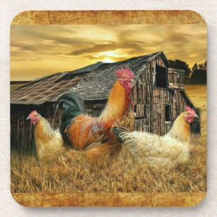 Porta-copo Vintage Rooster Hens Russo Barn Coop