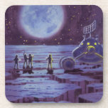 Porta-copo Vintage Science Ficting Earth Rover Aliens na Lua<br><div class="desc">Ilustração vintage de aliens futuristas e robôs de ficção científica apresentando um clássico design de quadrinhos de 50. Design de ficção científica retrô com astronautas alienígenas em um planeta estrangeiro com veículo espacial, lunar ou lua e olhando para a Terra e o espaço exterior e acenando. Um céu escuro com...</div>