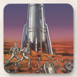 Porta-copo Vintage Science Fiction, Astronautas Beetle Aliens<br><div class="desc">Imagem de vintage: viagem de ficção científica futurista e imagem de foguete de transporte. Astronautas correndo até seu foguete escapando de aliens em forma de besouro em um planeta estrangeiro tentando voltar para a terra. Um clássico design de ficção científica de quadrinhos retrógrados do 50 do futuro.</div>