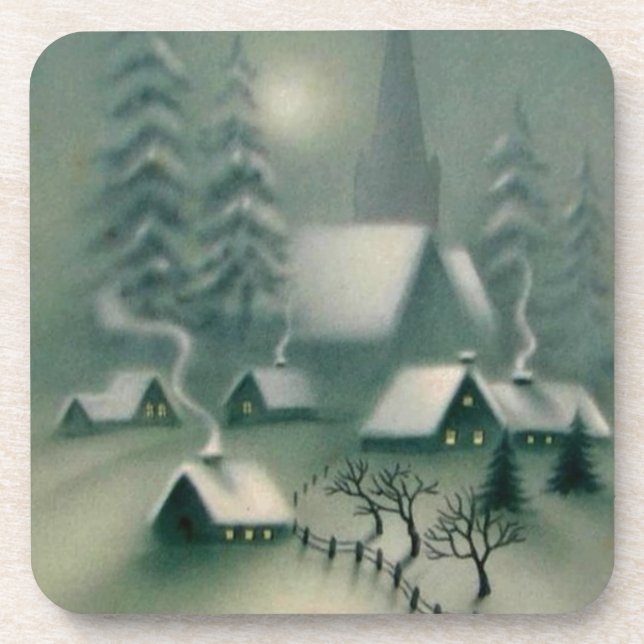 Porta-copo Vintage Silent Night Winter Cena (Frente)