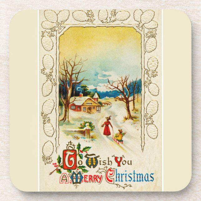 Porta-copo Vintage Snowy Winter Scene (Frente)