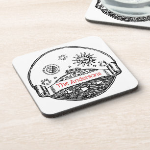 Porta-copo Vintage Sun Moon Stars Ocean Planet Earth Desenho