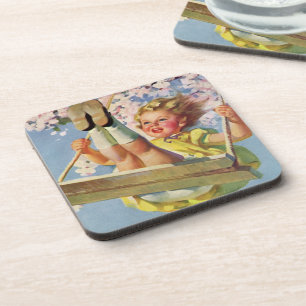 Porta-copo Vintage Swing, menina balançando em uma árvore Bri