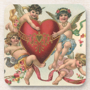 Porta-copo Vintage Valentines, Anjos Vitorianos Querubins Cor