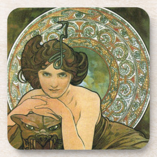 Porta-copo Vintage Verde Esmeralda Sedutora Arte Nova Mucha