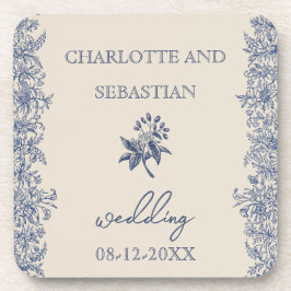 Porta-copo Vintagem de fronteira botânica azul de casamento