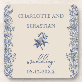 Porta-copo Vintagem de fronteira botânica azul de casamento