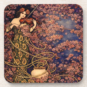 Porta-copo Violinista Art Nouveau em Flores – Floral Vintage