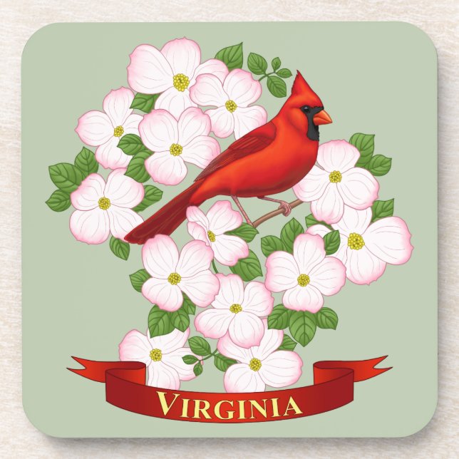 Porta-copo Virginia State Cardinal Bird e Dogwood Flower (Frente)