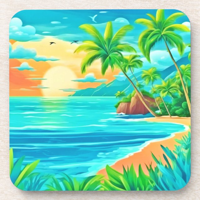 Porta-copo Vista de Linha Costeira Sunset do Paraíso Tropical (Frente)