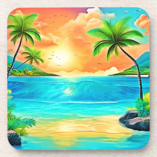 Porta-copo Vista de Praia de Paraíso Sunset Tropical