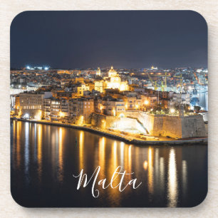 Porta-copo Vista de três cidades em Malta à noite