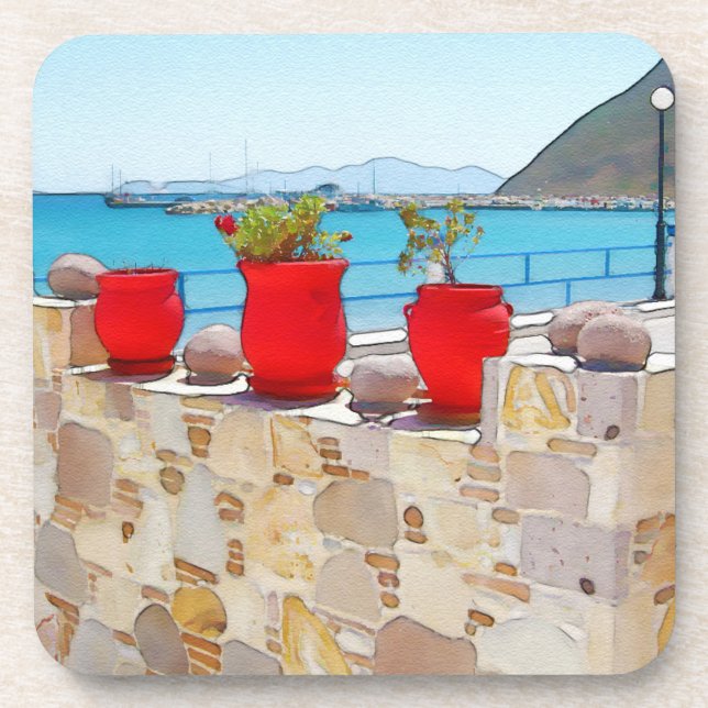 Porta-copo Vista do mar de aquarelas (Frente)