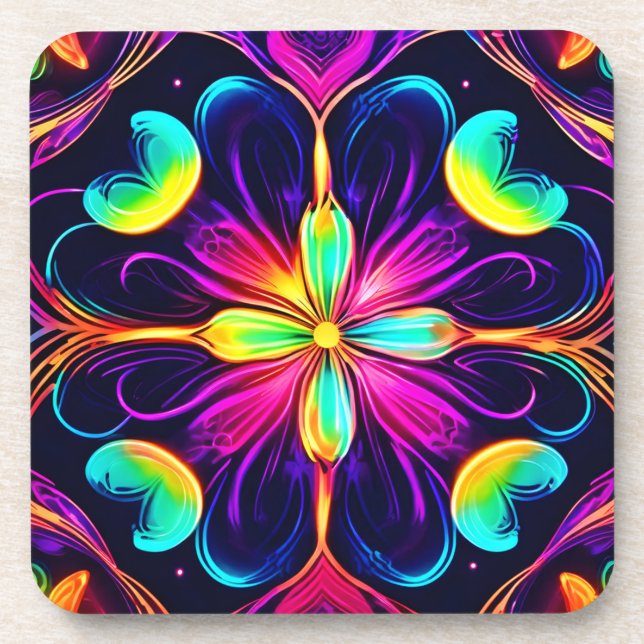 Porta-copo Vivid Neon Floral Mandala Art (Frente)