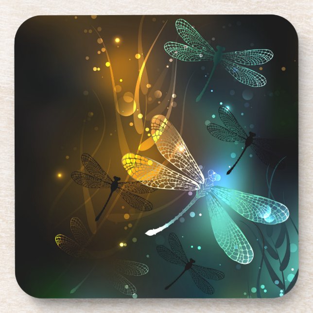 Porta-copo Voo luminoso verde de libélula (Frente)